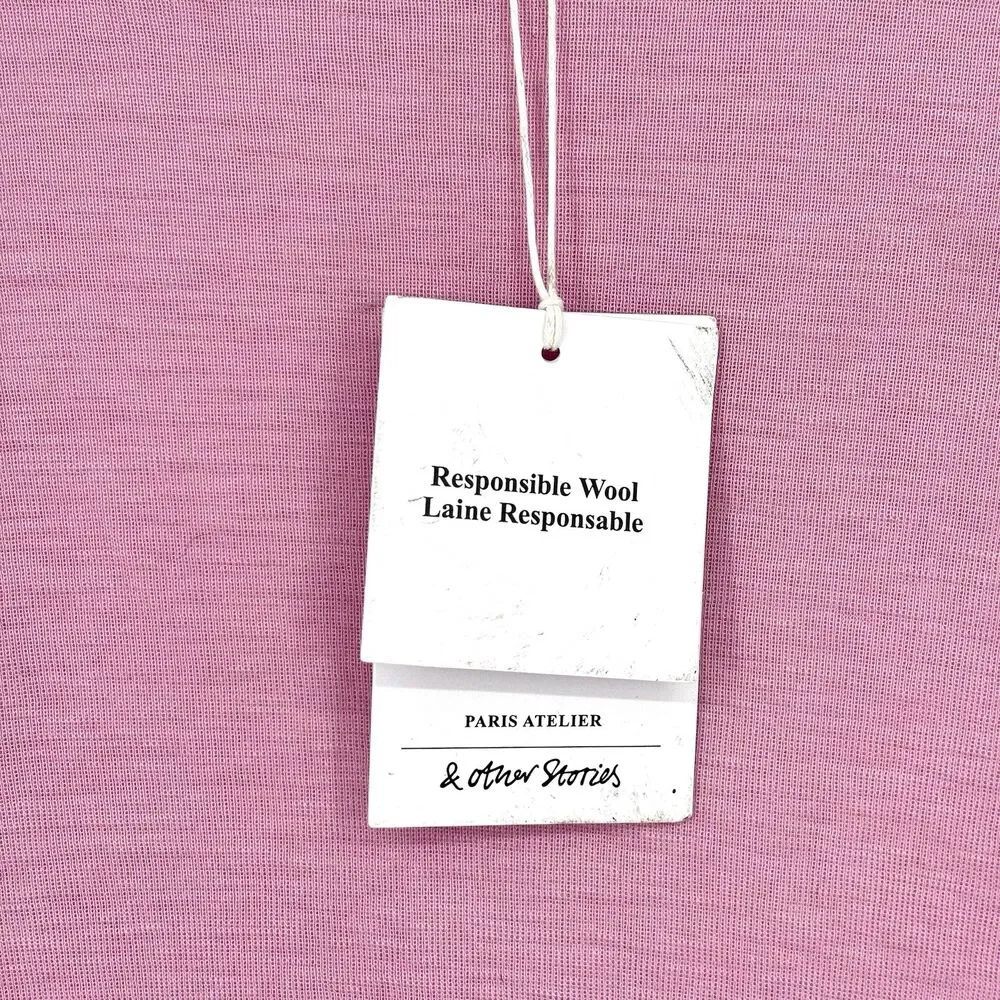 & Other Stories Women's Med Slim-Fit Top Pink LS CrewNeck 60% Wool 1125741 NWT